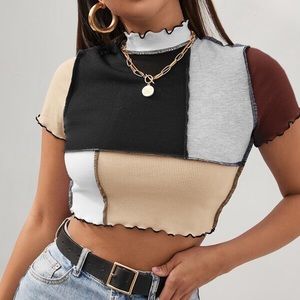 Colorblock Crop Lettuce Trim Tee